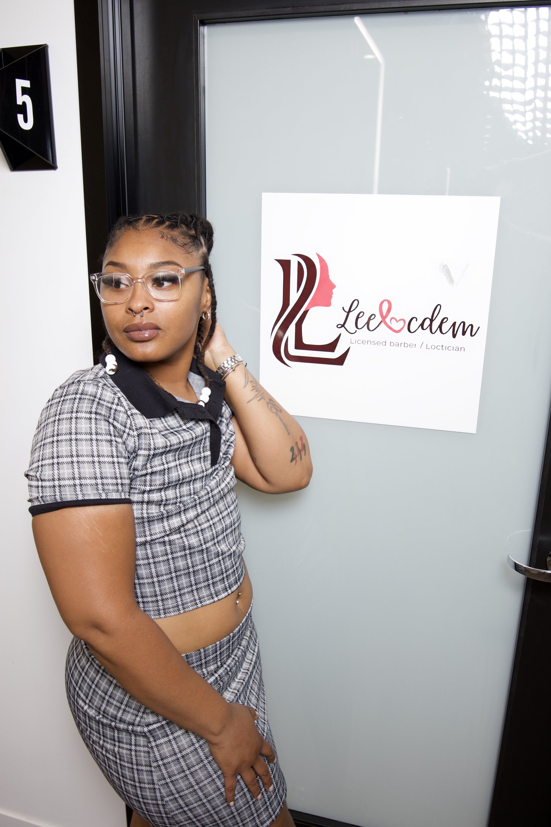 Lisa outside Suite 5, the LEELOCDEM studio door